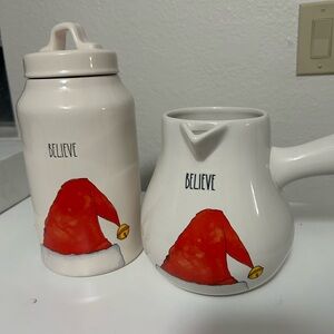 NWT Rae Dunn Believe Ceramic Holiday Canister and Pitcher Set